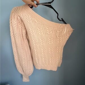 Fate Off-Shoulder Cable Knit Sweater - Soft cream